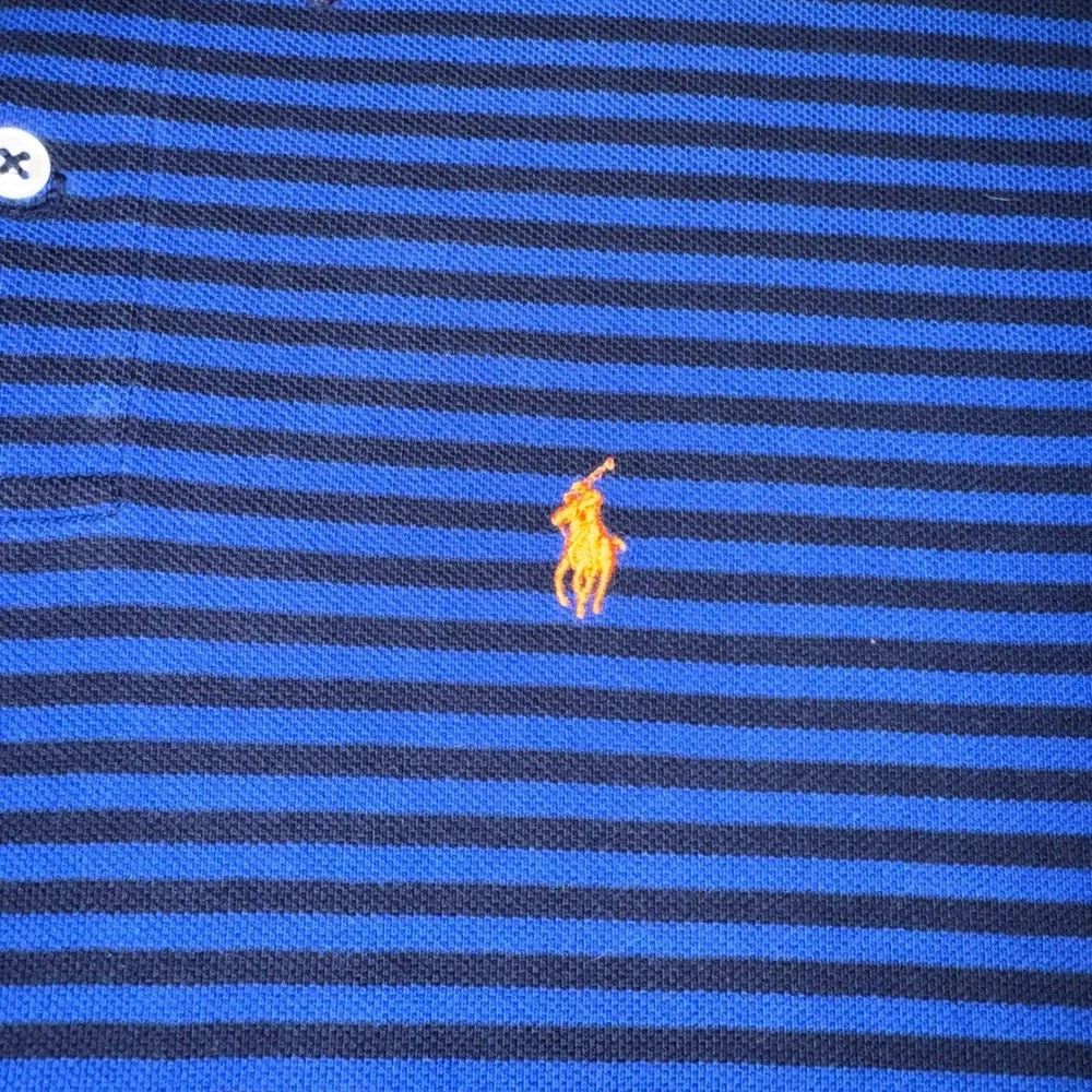 Polo Ralph Lauren Boys Blue Striped Short Sleeve Polo Shirt Size L 16/18 Pony